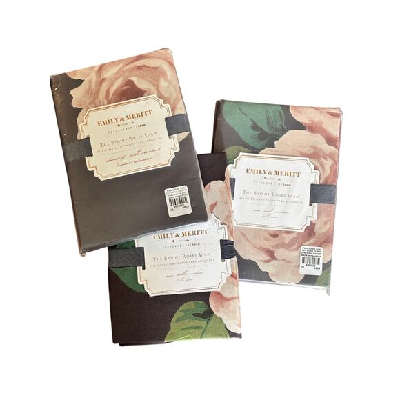 3 Pottery Barn Teen Standard Pillow Shams Bed Of Roses NWT 100% Cotton - Picture 2 of 4